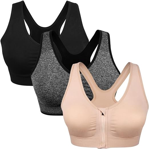 Photo 1 of  Size L Women's Zip Front Sports Bra Wireless Post-Surgery Bra Active Yoga Sports Bras