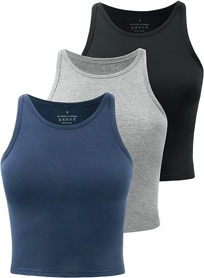 Photo 1 of (M) Crop Tops for Women High Neck Tank Top Athletic Cropped Shirts Workout Tanks Gym Clothes 3 Pack Size M