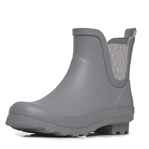 Photo 1 of Size 7 - Laura Ashley Ladies Mid Cut Ankle Height Rubber Rain Boots, Lightweight Waterproof Booties for Women, Grey, 1" Heels - Size 7