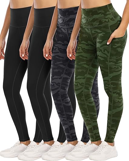 Photo 1 of (L) 4 Pack Leggings with Pockets for Women, High Waist Tummy Control Workout Yoga Pants Size Large