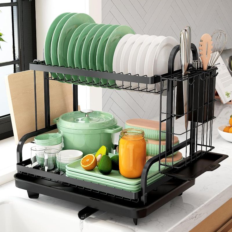 Photo 1 of Kitsure Dish Drying Rack, Multifunctional Dish Rack, Rustproof Kitchen Dish Drying Rack with Drainboard, Space-Saving 2-Tier Dish Drying Rack for Kitchen Counter