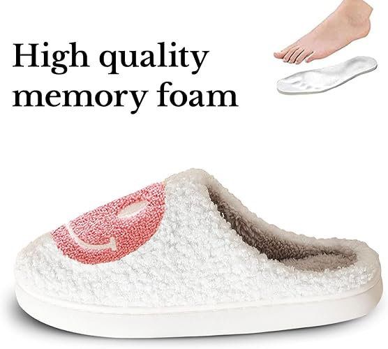 Photo 1 of Smile Face Slippers for Women Retro Soft Plush Warm Slip-on Slippers, Happy face slippers Cozy Indoor Outdoor Slippers…
