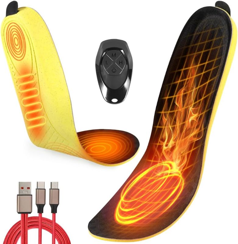 Photo 1 of Heated Insoles, Rechargeable Heated Insoles with Remote Control, Electric Heated Shoe Insoles Foot Warmers for Feet,Long Heating Time for Men Women Camping Hiking Outdoor Hunting Fishing (Large)