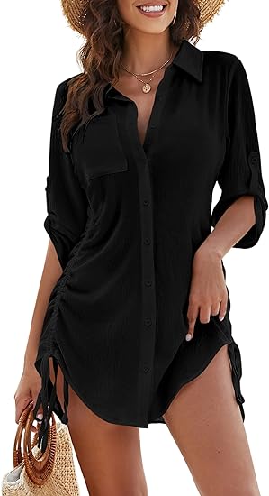 Photo 1 of (S) Blooming Jelly Womens Bathing Suit Cover Ups Bikini Swimsuit Coverup Drawstring Button Down Beach Dress Shirt Size Small