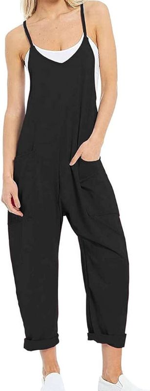 Photo 1 of (L) Women Casual Jumpsuits Hot Shot Onesie dupes Spaghetti Strap Loose Romper Overalls Pocket Summer Fashion Harem Size Large