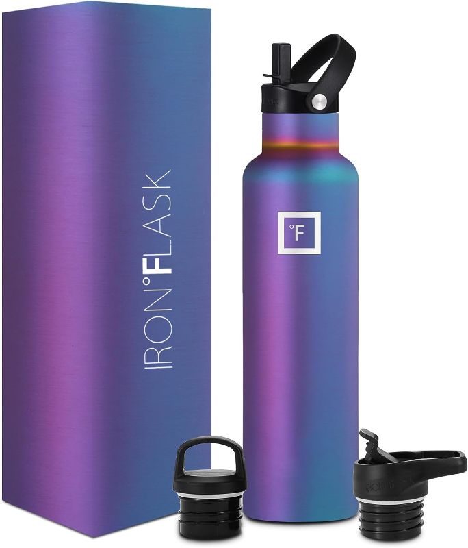 Photo 1 of IRON °FLASK Sports Water Bottle - 3 Lids (Narrow Straw Lid) Leak Proof Vacuum Insulated Stainless Steel - Hot & Cold Double Walled Insulated Thermos, Durable Metal Canteen - Aurora, 24 Oz