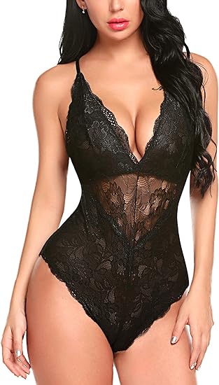 Photo 1 of Size L Avidlove Women Snap Crotch Lingerie Sexy Lace Bodysuit Deep V Teddy One Piece Lace Babydoll