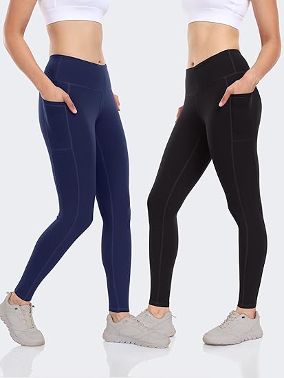 Photo 1 of (M) Women's 2 Pack Workout Leggings with Pockets 27"- Buttery Soft High Waisted Tummy Control Running Yoga Pants Size Medium