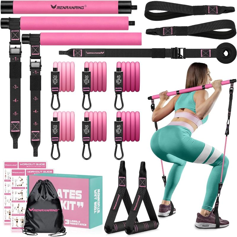 Photo 1 of Pilates Bar Kit with Resistance Bands, Multifunctional Yoga Pilates Bar with Heavy-Duty Metal Adjustment Buckle for Women & Men, Home Gym Pilates Resistance Bar Kit for Full Body Workouts