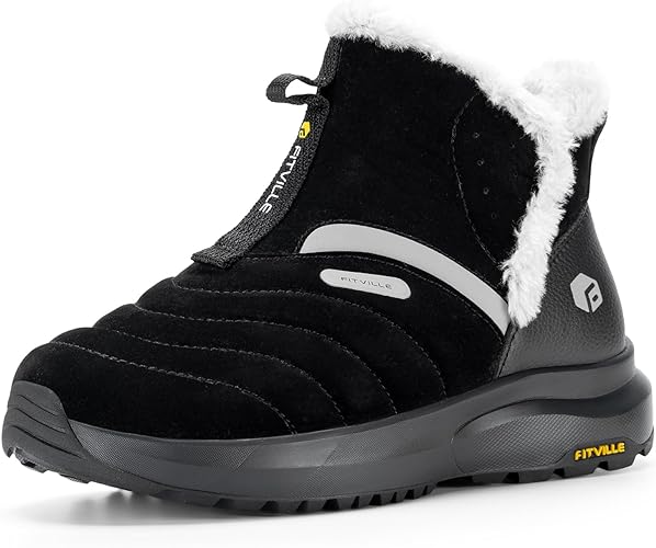 Photo 1 of (7.5W) FitVille Womens Wide Width Snow Boots Fur Lined Boots Women Boots Winter, Womens Winter Boots Wide Width Outdoor Waterproof Womens Snow Booties Size 7.5W