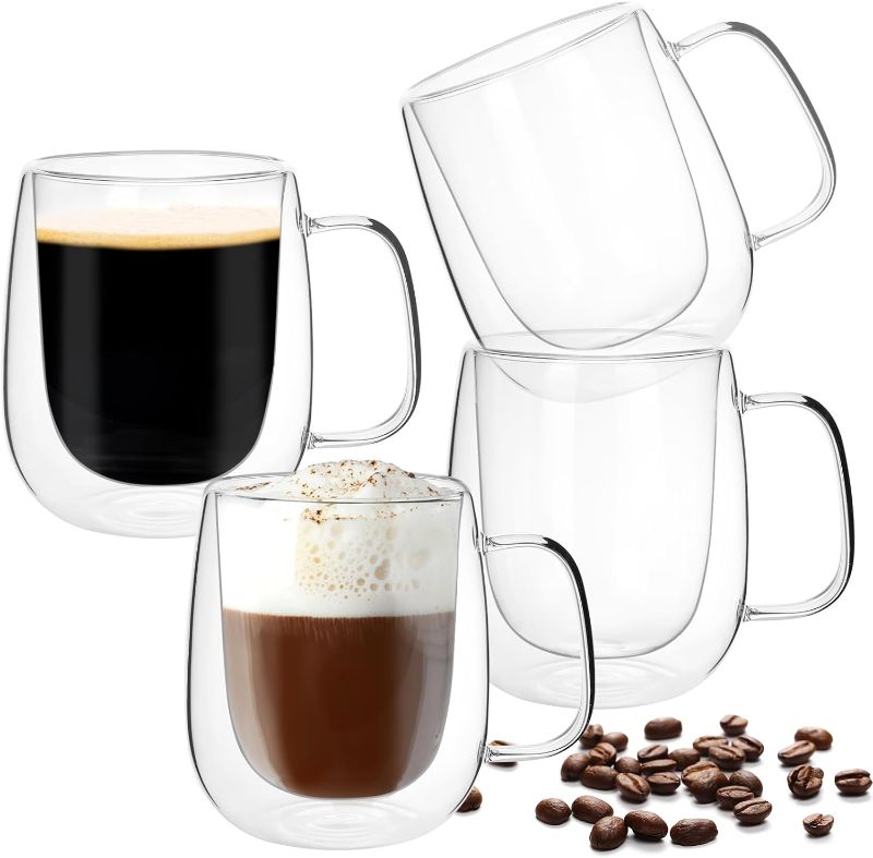 Photo 1 of Moretoes 12oz Double Walled Glass Coffee Mugs, Glass Coffee Mugs Set of 4, Insulated, Cappuccino, Tea, Latte Cups, Hot Beverages
