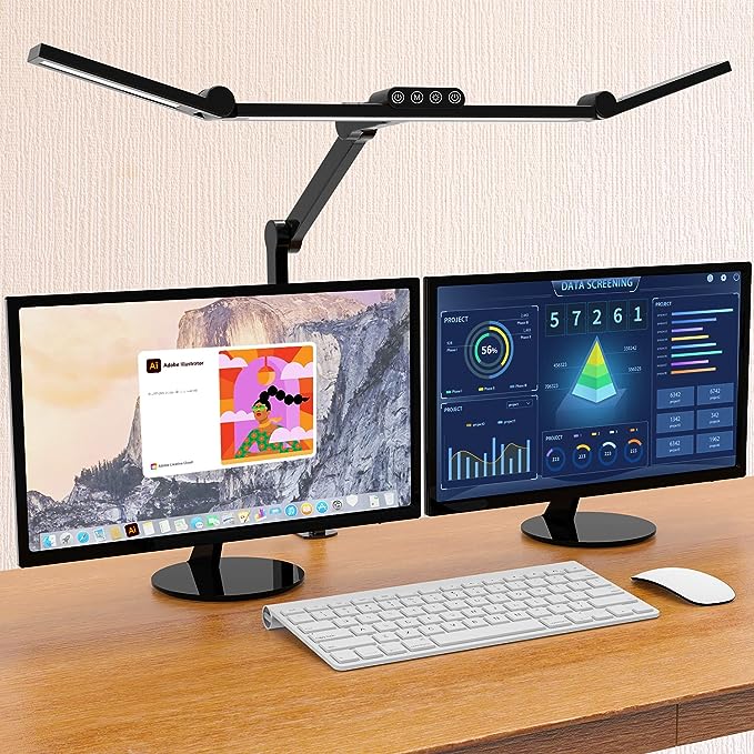 Photo 1 of Micomlan Led Desk Lamp with Clamp, Architect Desk Lamp for Home Office with Atmosphere Lighting, 24W Ultra Bright Auto Dimming Desk Light Stepless Dimming and Tempering LED Table Light
