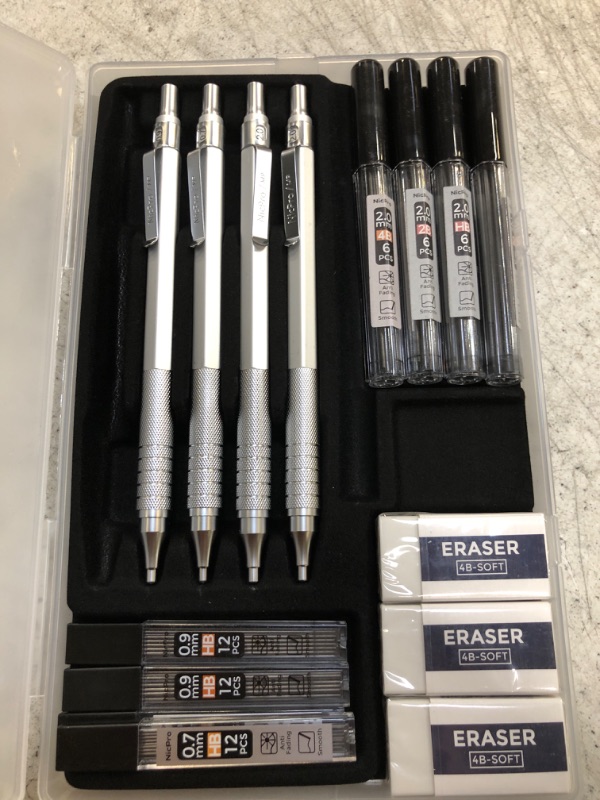 Photo 1 of Metal Mechanical Pencils Set in Case, Art Drafting Pencil 