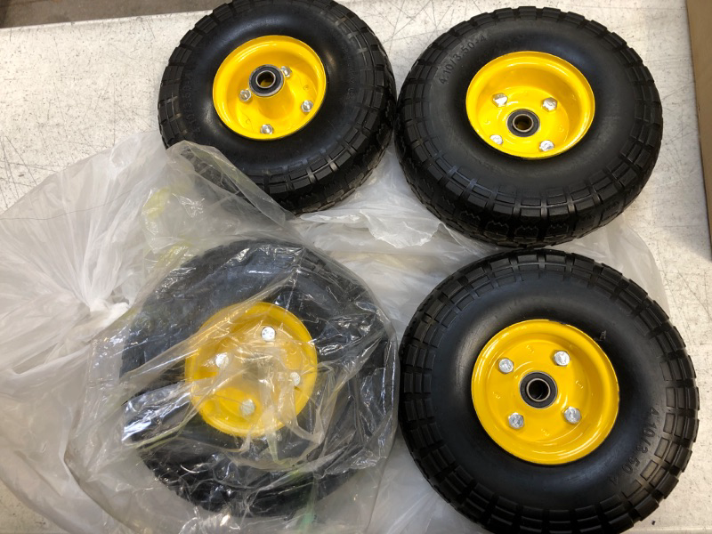 Photo 1 of (4 Pack) AR-PRO 10" Heavy-Duty Replacement Tire and Wheel - 4.10/3.50-4" with 10" Inner Tube, 5/8" Axle Bore Hole, 2.2" Offset Hub and Double Sealed Bearings for Hand Trucks and Gorilla Cart 