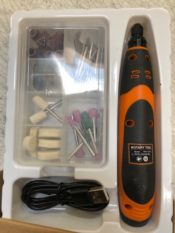 Photo 1 of HARDELL Cordless Rotary Tool, Upgrade 4V Pro Mini Rotary Tool Kit 18000 RPM with 74 Accessories, 3-Speed Multi-Purpose Rechargeable Rotary Tool for Sanding, Drilling, Engraving, Polishing, Crafting Orange-4v Pro