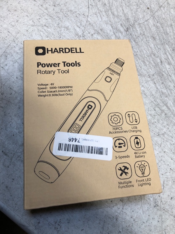 Photo 1 of HARDELL Cordless Rotary Tool, Upgrade 4V Pro Mini Rotary Tool Kit 18000 RPM with 74 Accessories, 3-Speed Multi-Purpose Rechargeable Rotary Tool for Sanding, Drilling, Engraving, Polishing, Crafting Orange-4v Pro