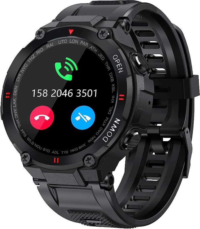 Photo 1 of Military Smart Watch for Men Outdoor Waterproof Tactical Smartwatch Bluetooth Dail Calls Speaker 1.3'' HD Touch Screen Fitness Tracker Watch Compatible with iPhone Samsung
