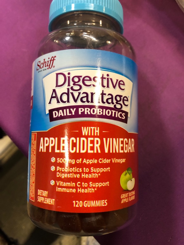 Photo 2 of Digestive Advantage Apple Cider Vinegar Gummies + Probiotics for Digestive Health, ACV + Probiotic Gummies for Women & Men, (120ct Bottle), 1 Billion CFUs, Apple Flavor Apple 120 Count (Pack of 1) ex 02-2024