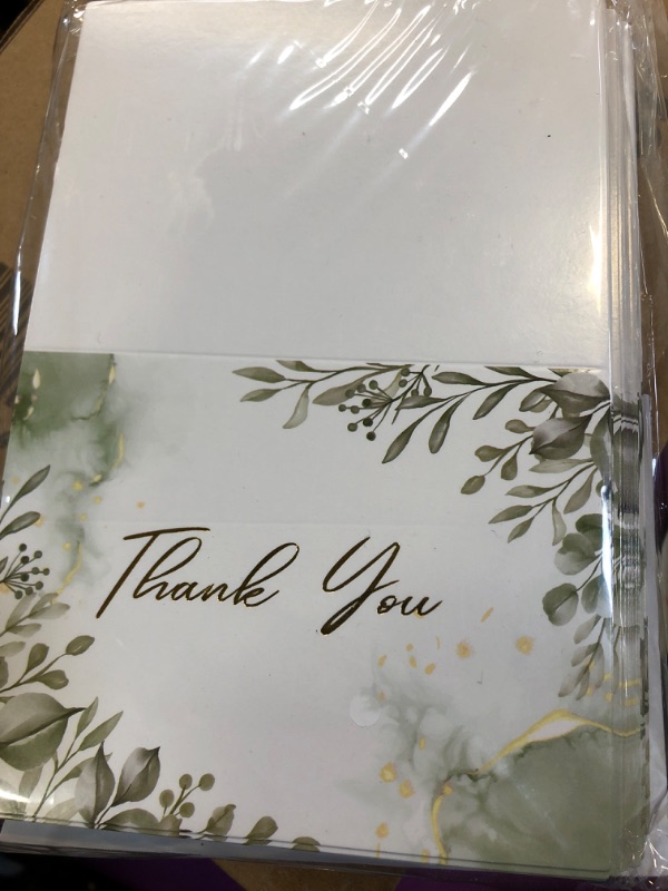 Photo 2 of 50 Gold Foil Thank You Cards with Envelopes , Thank you notes for Baby Shower , Wedding Thank You Card with Envelopes & Stickers , Thank You Cards Bulk Set for Teachers , Graduation , Business & More