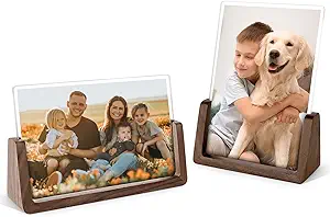 Photo 1 of 6X8 Picture Frame,2 Pack Modern Photo Frame with Walnut Wood Base and High Definition Acrylic Glass Covers,Vertical +Horizontal Acrylic Frame for Tabletop
