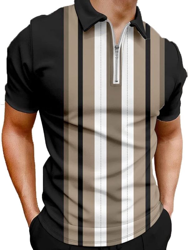 Photo 1 of Hodaweisolp Men's Short Sleeve Zipper Casual Slim Fit Printed Golf Polo Shirt Tops
