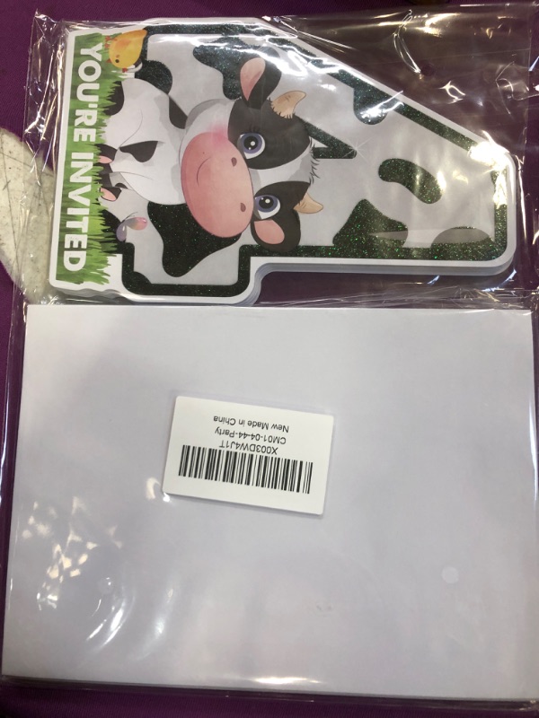 Photo 1 of 20 Cow 4th Birthday Party Invitations with Envelopes Double Sided Farm Cow Shaped Fill-in Invitations Invites for 4 Year Old