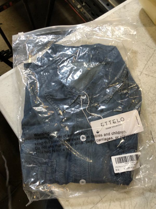 Photo 2 of ETTELO Women Denim Short Sleeve Shirts V Neck Casual Tencel Soft Comfortable Summer Fashion Jeans Shirts for Womens X-Large Navy Blue
