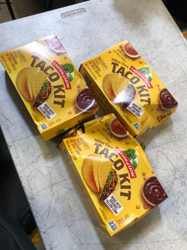 Photo 1 of 3 PCK - Garden of Eatin' Taco Dinner Kit, Yellow Corn, 12 Taco Shells Yellow Corn 9.4 Ounce 
EXP DEC 2023