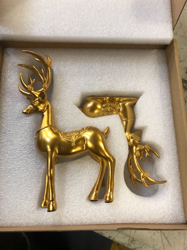 Photo 1 of 2 Pieces Christmas Reindeer Figurines Decor Nordic European Style Deer Statue Fireplace Window Desk Bedroom Shelf Ornament for Home Living Room Office Decoration (Gold, Medium)
