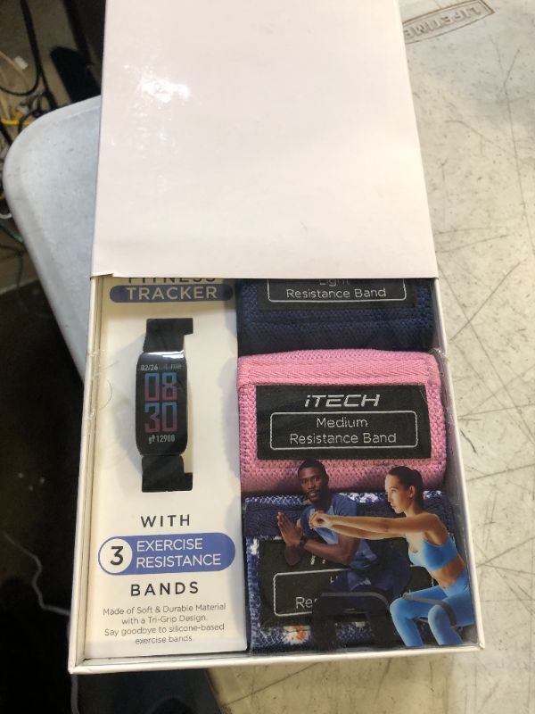 Photo 2 of ITECH Active Black Fitness Tracker Bundle with Navy Pink Floral Print Resistance Bands
