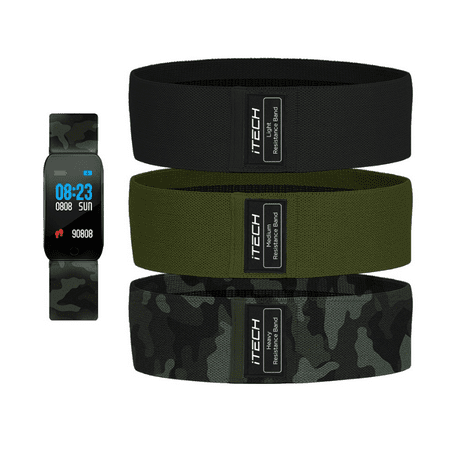 Photo 1 of Itech Active Green Camo Unisex Adult Tracker Smartwatch Bundle W/ 3 Resistance Bands
