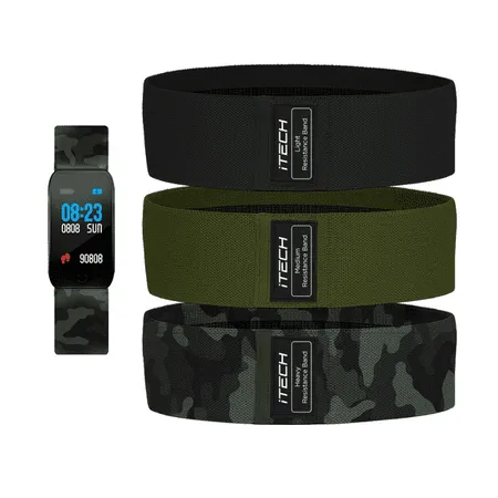Photo 1 of Itech Active Green Camo Unisex Adult Tracker Smartwatch Bundle W/ 3 Resistance Bands
