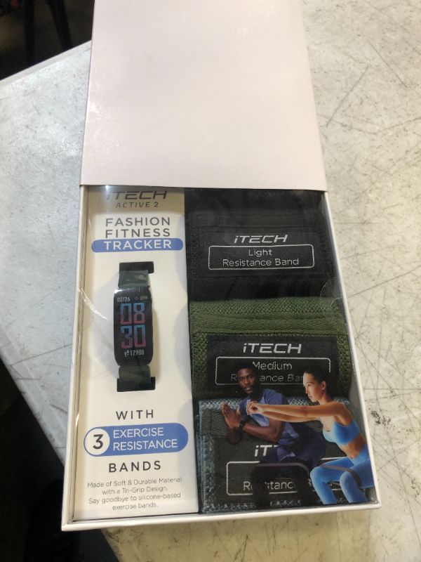 Photo 2 of Itech Active Green Camo Unisex Adult Tracker Smartwatch Bundle W/ 3 Resistance Bands
