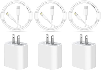 Photo 1 of iPhone Charger Fast Charging, [Apple MFi Certified] 3 Pack PD 20W iPhone Charger USB C Plug with 3 Pack 6FT Fast Charging Lightning Cable for iPhone 14/14 Pro/13/13 Pro/12/11/XS/XR/X/SE 2020/8, iPad
