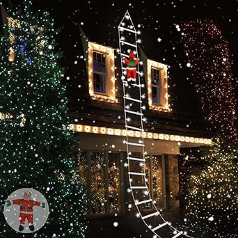 Photo 1 of 10FT Large Christmas Decoration Outdoor/Indoor, Cool White LED Christmas Ladder Lights with Santa Claus, Christmas Decorations Lights for Window, Home, Wall, Christmas Tree Decor (Cool White)
