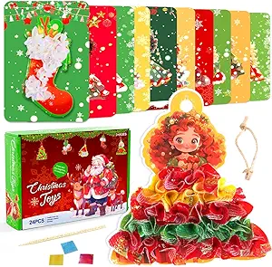 Photo 1 of ZMLM Christmas Art Craft for Kids: 24pcs Creative Puzzle Puncture Painting Fabric Poke Art Kit DIY Christmas Tree Ornament Activity for Ages 4 5 6 7 8-12 Girls Boys Holiday Birthday Gift Toy
