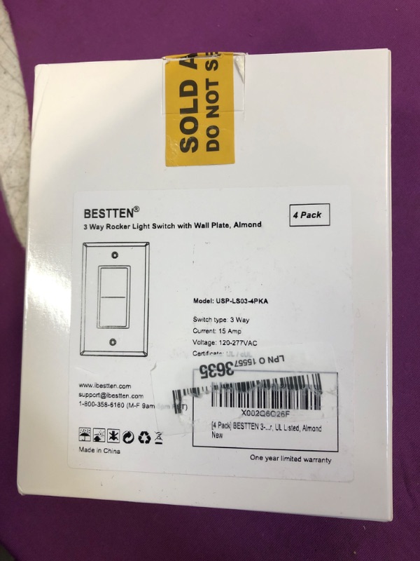 Photo 2 of [4 Pack] BESTTEN Almond 3-Way Decorator Wall Light Switch, 15A 120/277V, On/Off Rocker Paddle Interrupter, UL Listed 3.Almond