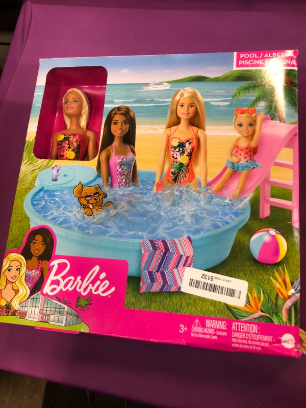 Photo 2 of ?Barbie Doll, 11.5-Inch Blonde, and Pool Playset with Slide and Accessories, Gift for 3 to 7 Year Olds