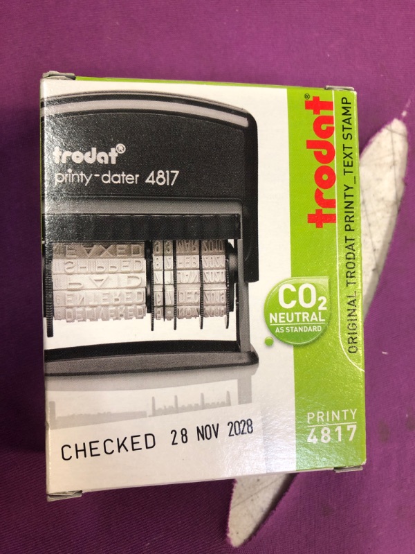 Photo 2 of Trodat Printy 4817 Economy Dial-A-Phrase, 12 Popular Office Messages, Month in Letters, Day and Year in Numbers, Rubber Date Stamp – Self Inking (Black)