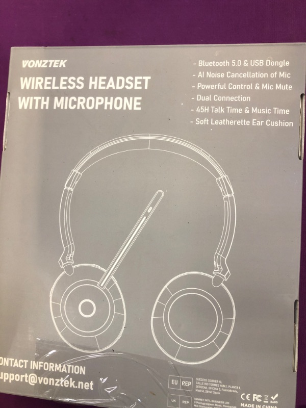 Photo 2 of Wireless Headset, Bluetooth Headset with Microphone Noise Canceling, 45H Talk Time Wireless Headphones with USB Dongle & Mute for PC Computer Cell Phone Office Remote Work Zoom Meeting Call - Dune Dual Ear Headset