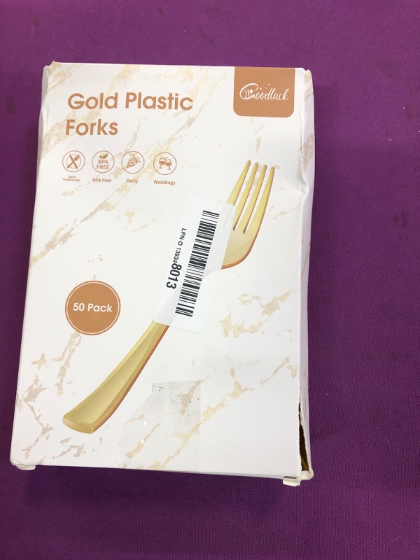 Photo 2 of 50 Pack Gold Plastic Forks, Heavy Duty Gold Forks Disposable, Gold Plastic Cutlery Perfect for Weddings, Parties, Dinners