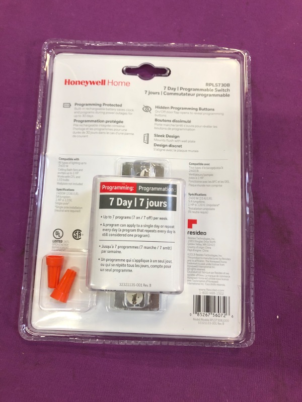 Photo 1 of Honeywell Home RPLS730B1000 7-Day Programmable Light Switch Timer, White Filter