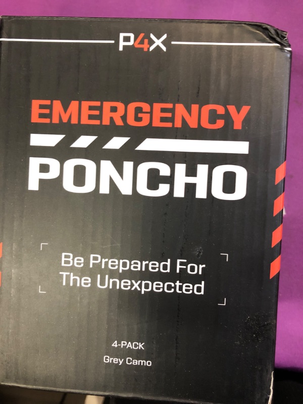 Photo 2 of PREPARED4X Emergency Rain Poncho with Mylar Blanket Liner - Survival Blankets for Car - Heavy Duty, Waterproof Camping Gear, Tactical Prepper Supplies– 4 Pack (Camo) Grey Camo 4-pack