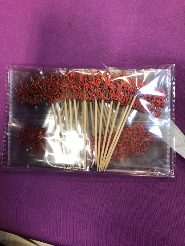 Photo 2 of Gexolenu 36 Pcs Merry Christmas Cupcake Toppers, Double-Sided Glitter Red Christmas Tree Hat Gift Cupcake Picks For Celebrating Christmas Theme New Year Xmas Holiday Party Cake Decoration Supply Pattern 4 Red