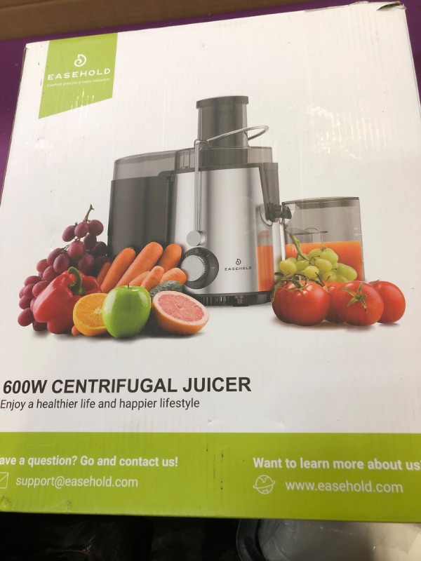 Photo 2 of Juicer, Easehold Juicer Machines, Vegetable and Fruit Centrifugal Juicer, 600W Juice Extractor, 2-Speed Setting, Anti-Drip with Juice Jug and Pulp Container 600 Watts Motor
