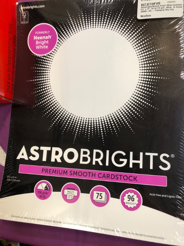 Photo 2 of Astrobrights/Neenah Bright White Cardstock, 8.5" x 11", 65 lb/176 gsm, White, 75 Sheets (90905-02) - Packaging May Vary