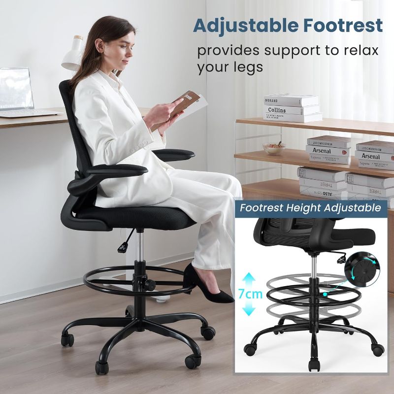 Photo 1 of Standing Desk Chair, Office Drafting Chair with Lumbar Support and Adjustable Footrest Ring 