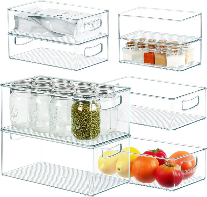 Photo 1 of  Clear Storage Bins Stackable Plastic Containers for Organizing, 8 PACK Multi-size Organizer Bins for Freezer Pantry Cabinet Storage and Organization all one size 