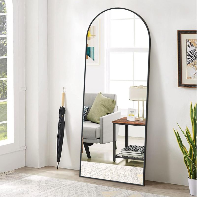 Photo 1 of , Full Length Mirror Wall Mirror Hanging or Leaning Arched-Top Full Body Mirror with Stand for Bedroom, Dressing Room, Black