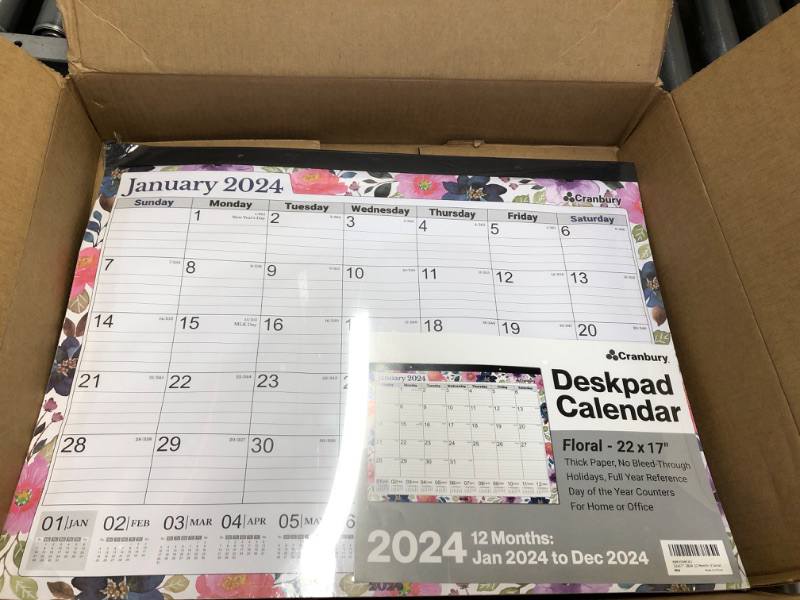 Photo 1 of CRANBURY Large Desk Calendar 2023-2024 (Floral) - 22x17 Monthly Desktop Calendar, Use Now to December 2024, Big Desk Calendar 22 x 17, Deskpad Calendar, Extra Large Wall Calendar 17x22, plus Stickers Floral Jul 2023 - Dec 2024